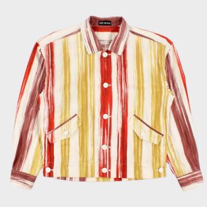 Vintage SS1994 Issey Miyake Paint Striped Lightweight Cotton Canvas Jacket - L