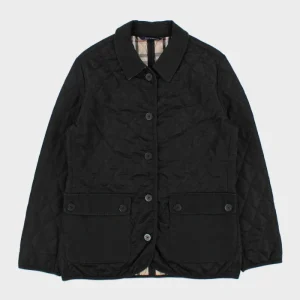 Vintage Y2K 00s Burberry Black Women's Nova Check Lined Canvas Detailed Diamond Quilted Jacket - S